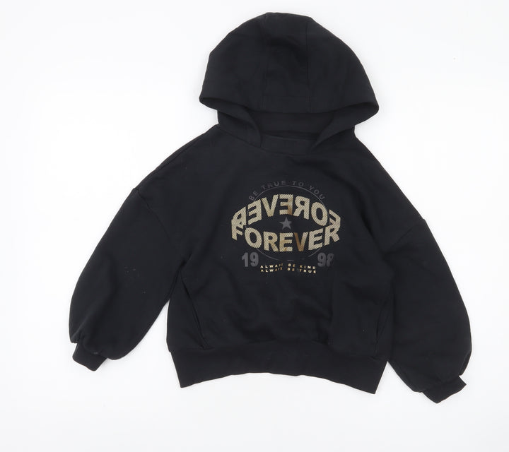 Next Girls Black Pullover Hoodie 7 Years Graphic Print Casual Sweatshirt