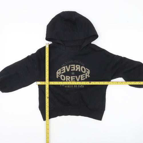 Next Girls Black Pullover Hoodie 7 Years Graphic Print Casual Sweatshirt