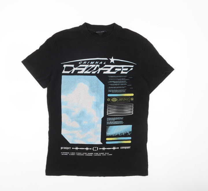 Criminal Damage Men’s Black Graphic Print T-Shirt Size S