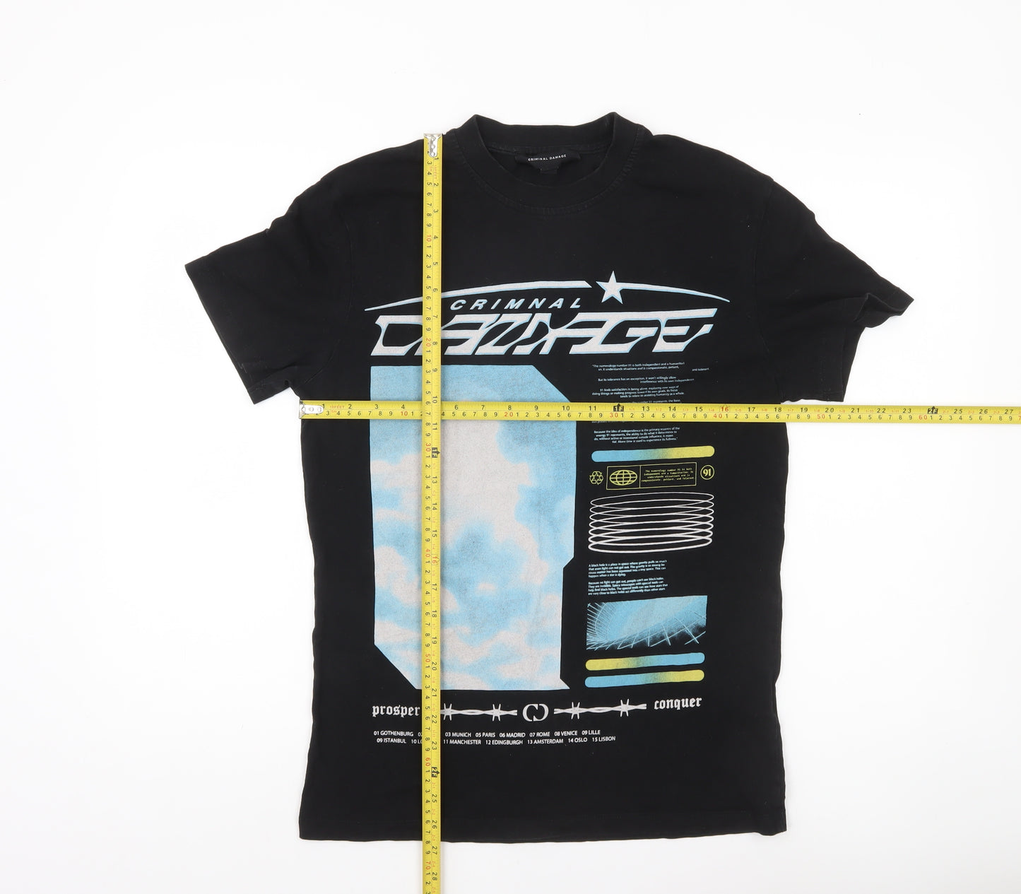 Criminal Damage Men’s Black Graphic Print T-Shirt Size S