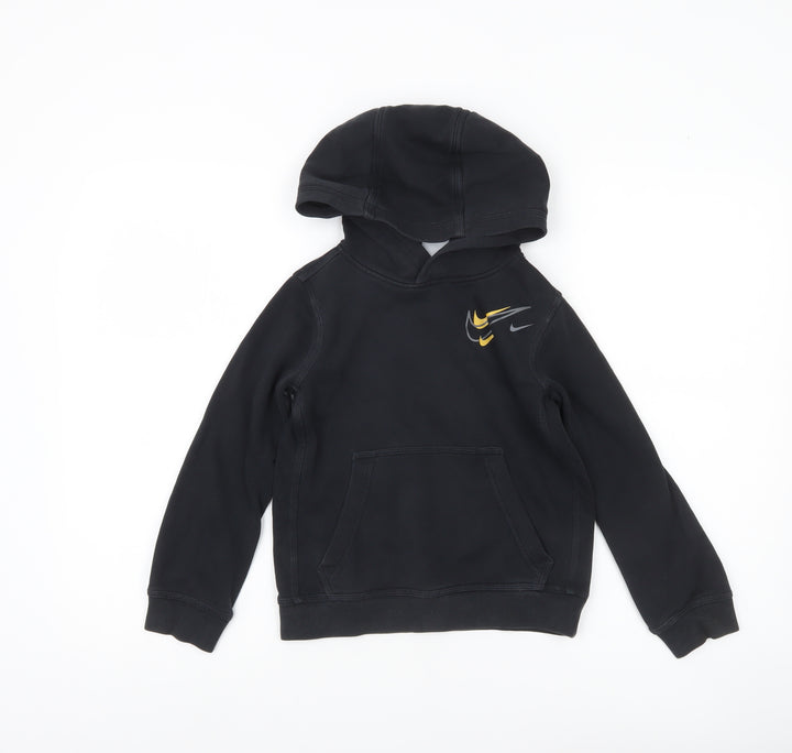 Nike Boys Black Pullover Hoodie XS 7 Years Logo Sports Hooded Sweatshirt