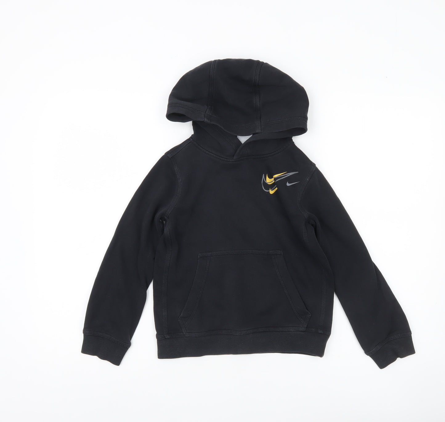 Nike Boys Black Pullover Hoodie XS 7 Years Logo Sports Hooded Sweatshirt