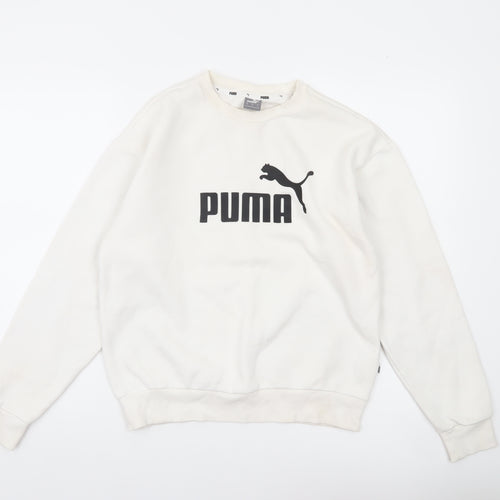 Puma Womens Ivory Pullover Logo Sweatshirt Size 8 Casual