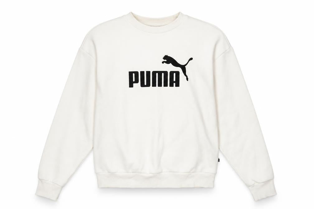Front view of Puma women’s ivory pullover logo sweatshirt, size UK 8, casual