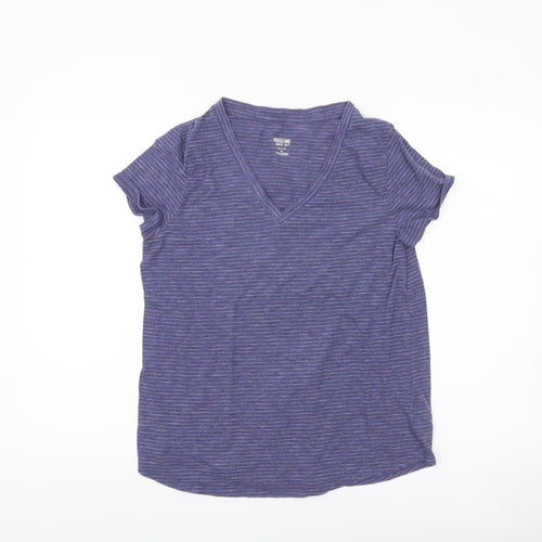Mossimo Women’s Purple Striped V-Neck Short Sleeve T-Shirt Size M