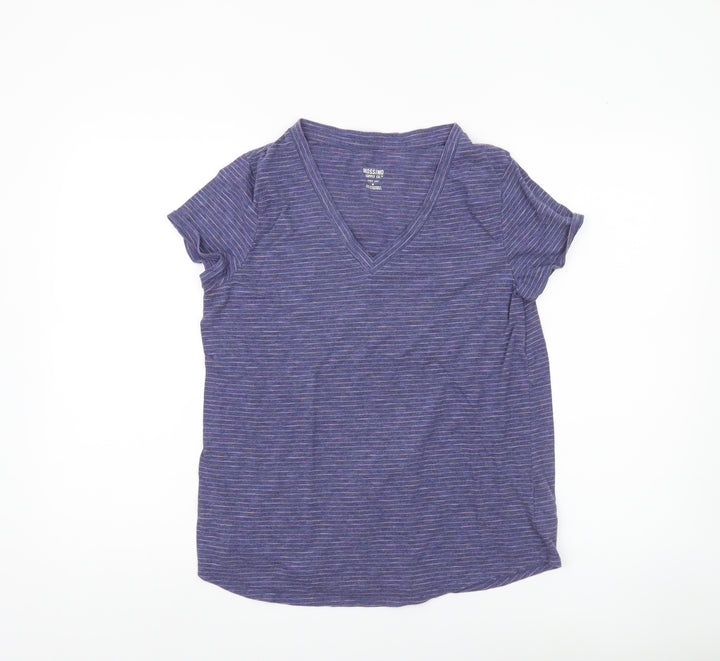 Mossimo Women’s Purple Striped V-Neck Short Sleeve T-Shirt Size M