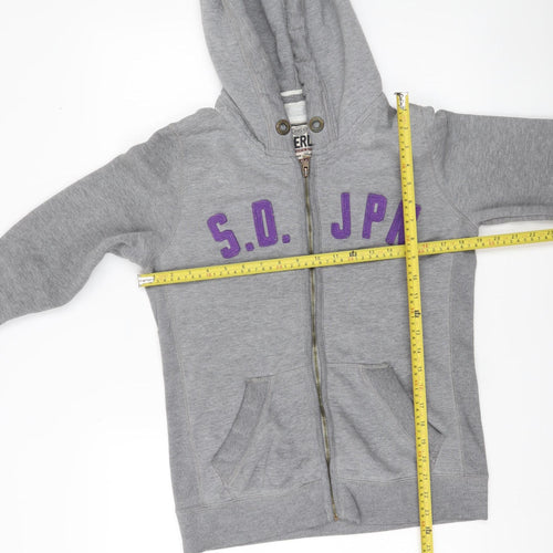 Superdry Womens Grey Full Zip Hoodie Medium with Logo Print
