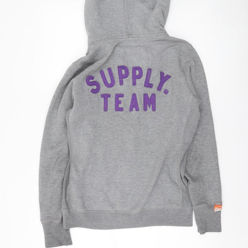 Superdry Womens Grey Full Zip Hoodie Medium with Logo Print