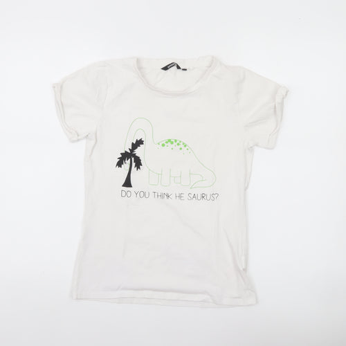 Golddigga Womens White Dinosaur Print T-Shirt Size 10