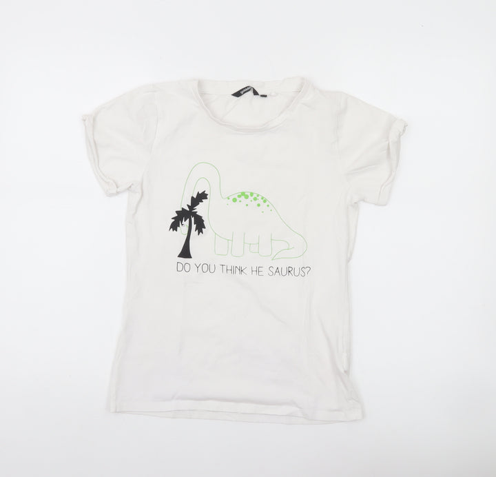 Golddigga Womens White Dinosaur Print T-Shirt Size 10