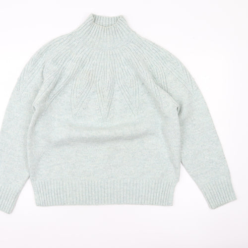 Marks and Spencer Womens Green M Mock Neck Cable Knit Jumper