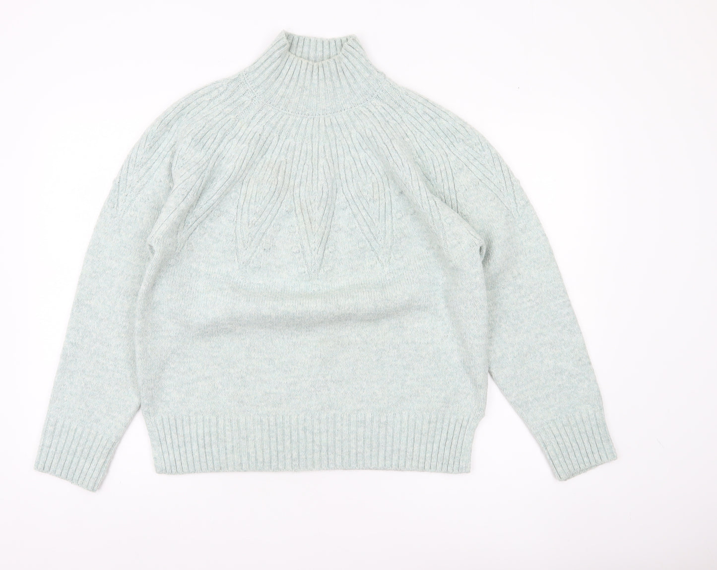 Marks and Spencer Womens Green M Mock Neck Cable Knit Jumper