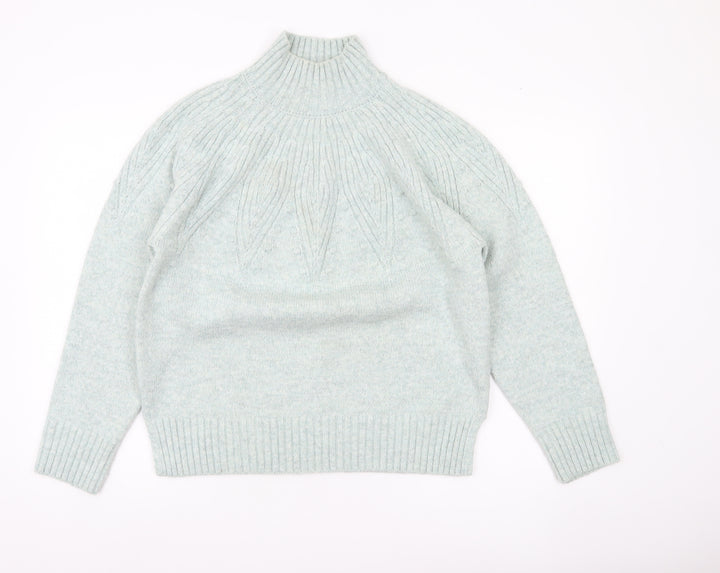 Marks and Spencer Womens Green M Mock Neck Cable Knit Jumper