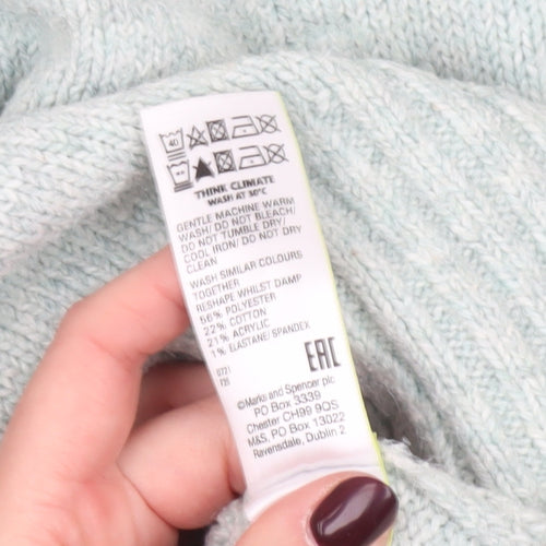 Marks and Spencer Womens Green M Mock Neck Cable Knit Jumper