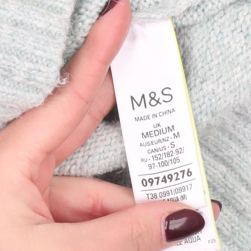 Marks and Spencer Womens Green M Mock Neck Cable Knit Jumper