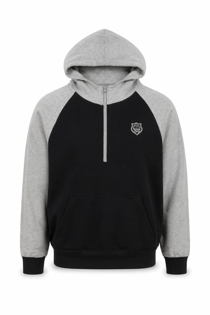 Front view of Richman Utility Men’s Black Grey Cotton Pullover Hoodie L Logo