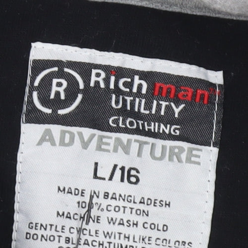 Richman Utility Men’s Black Grey Cotton Pullover Hoodie L Logo