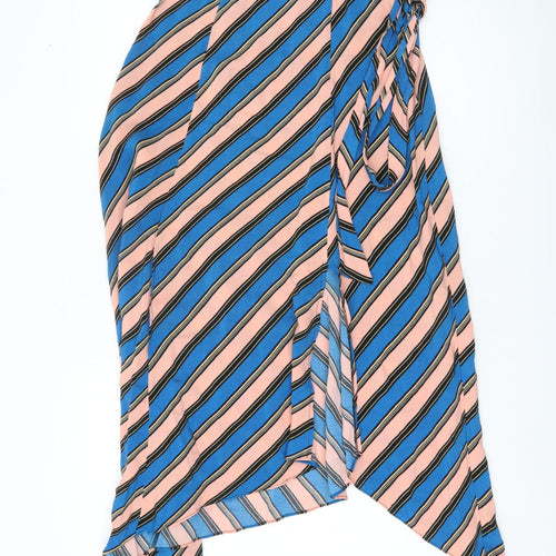 Topshop Women’s Multicoloured Stripe Midi Wrap Skirt Size 8 Viscose
