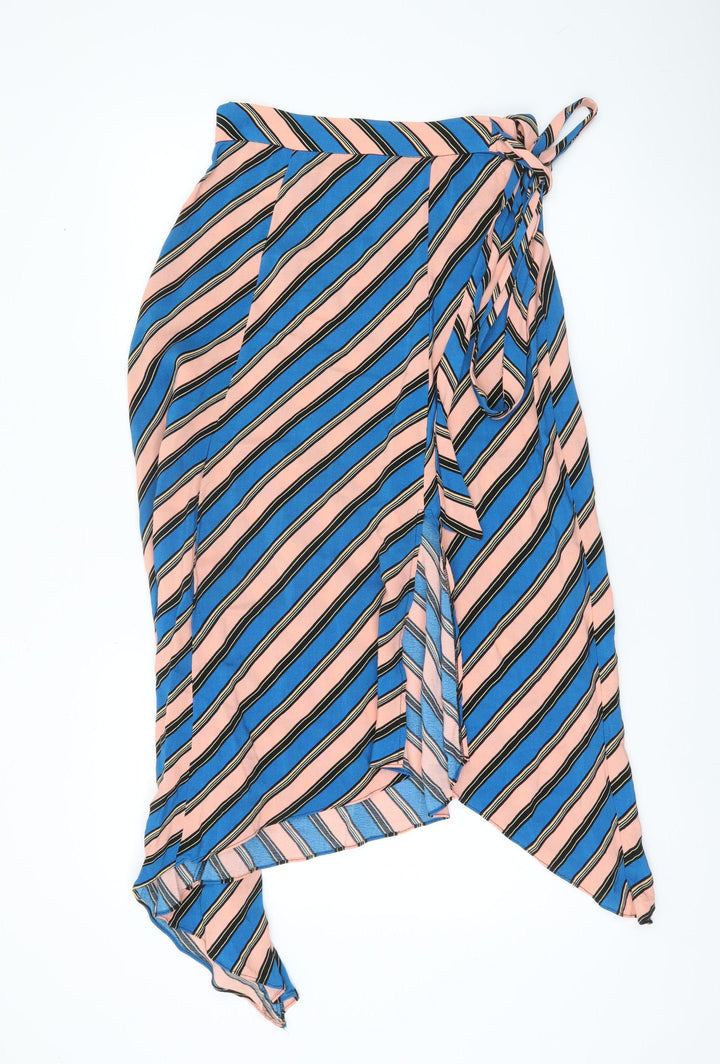 Topshop Women’s Multicoloured Stripe Midi Wrap Skirt Size 8 Viscose