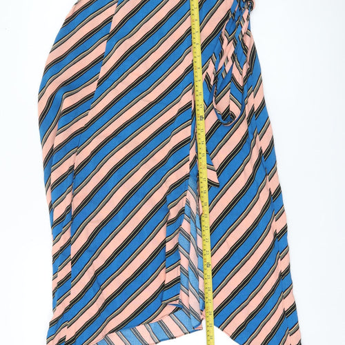 Topshop Women’s Multicoloured Stripe Midi Wrap Skirt Size 8 Viscose