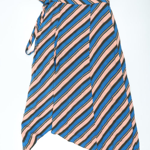 Topshop Women’s Multicoloured Stripe Midi Wrap Skirt Size 8 Viscose