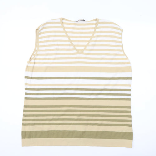 Gelco Womens Beige Striped Sleeveless V-Neck Tank Top Size 20