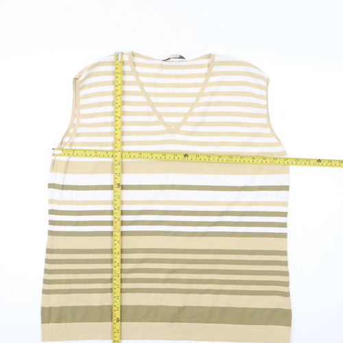 Gelco Womens Beige Striped Sleeveless V-Neck Tank Top Size 20