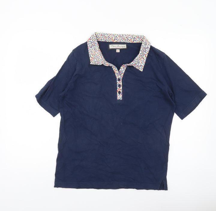 Paco Boutique Womens Blue Polo Shirt Size 12 Cotton Short Sleeve