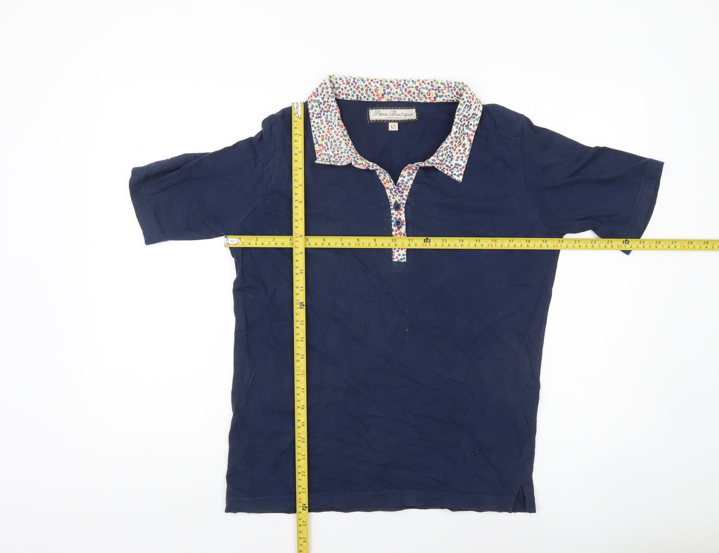 Paco Boutique Womens Blue Polo Shirt Size 12 Cotton Short Sleeve