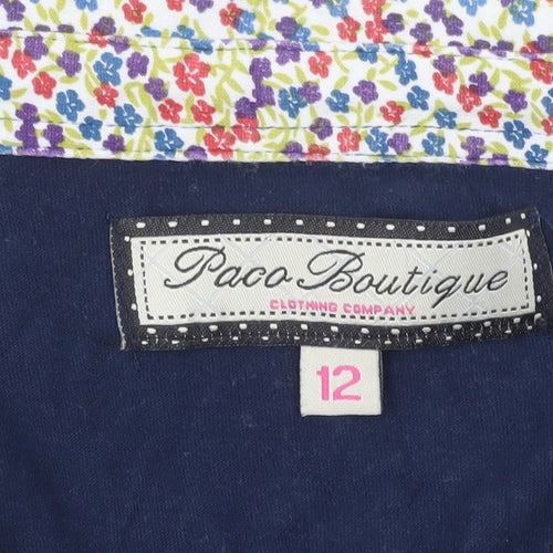 Paco Boutique Womens Blue Polo Shirt Size 12 Cotton Short Sleeve