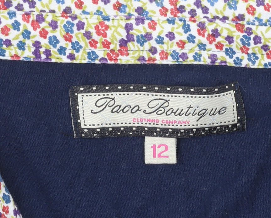 Paco Boutique Womens Blue Polo Shirt Size 12 Cotton Short Sleeve