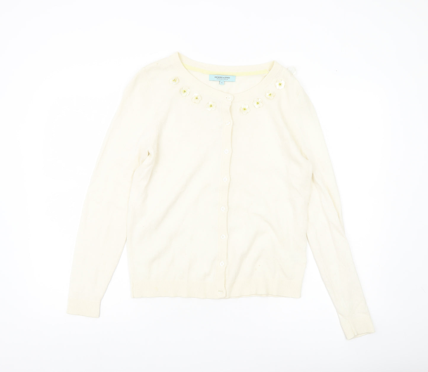 Dickins & Jones Women’s Ivory Cardigan S Crew Neck Beaded Floral