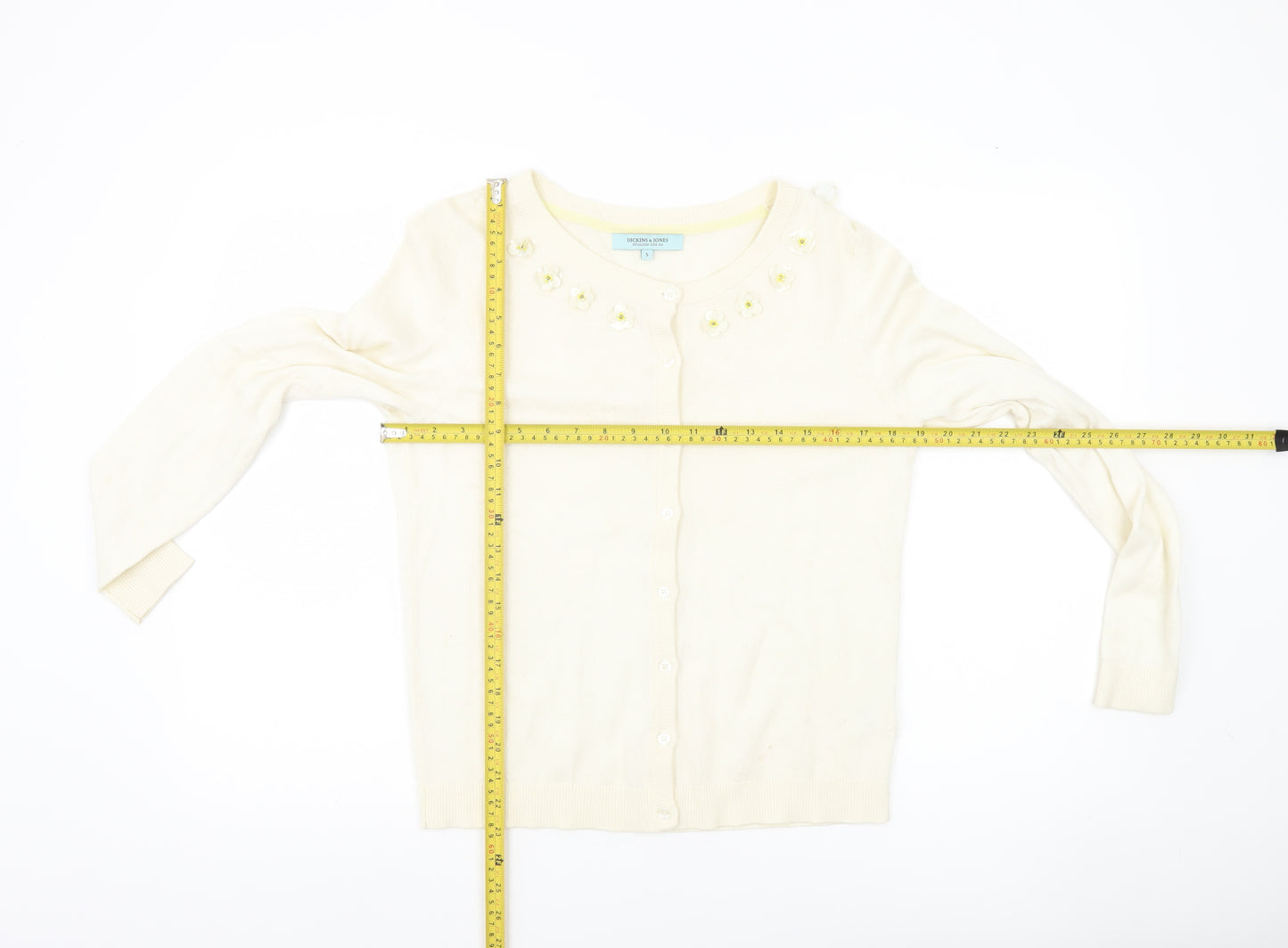 Dickins & Jones Women’s Ivory Cardigan S Crew Neck Beaded Floral