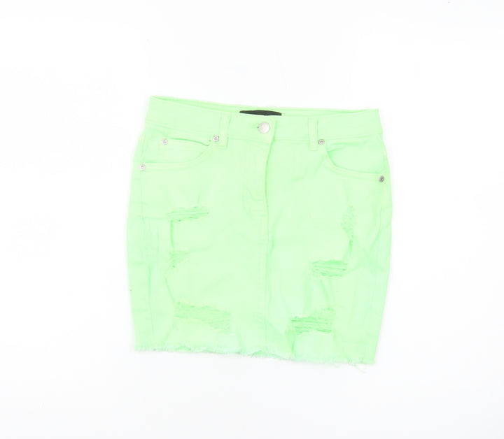 Parisian Women Green Size 8 Distressed Denim Pencil Mini Skirt