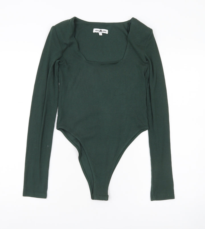 4TH ARQ Women’s Green Square Neck Long Sleeve Bodysuit Size S