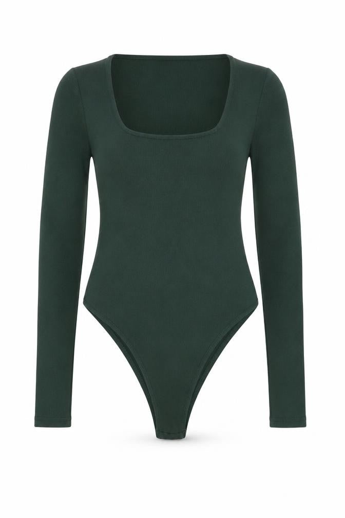 4TH ARQ Women’s Green Square Neck Long Sleeve Bodysuit Size S