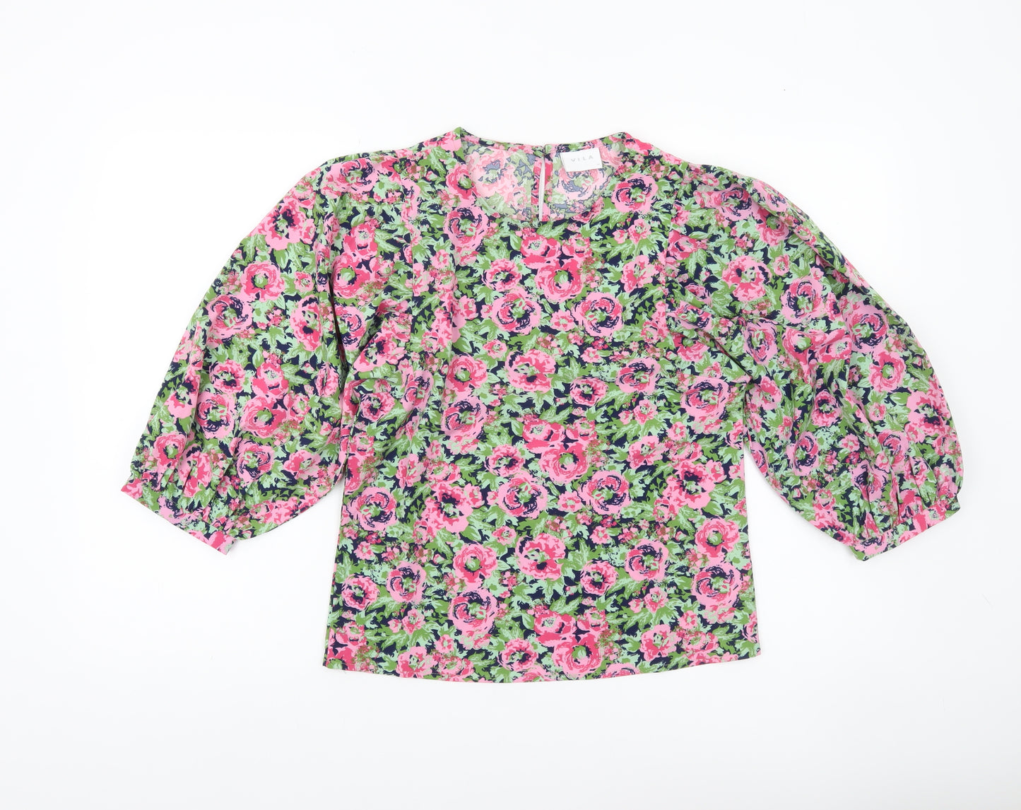 Vila Womens Floral Multicoloured Blouse Size 6 Puff Sleeve