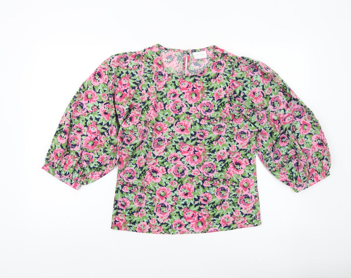 Vila Womens Floral Multicoloured Blouse Size 6 Puff Sleeve