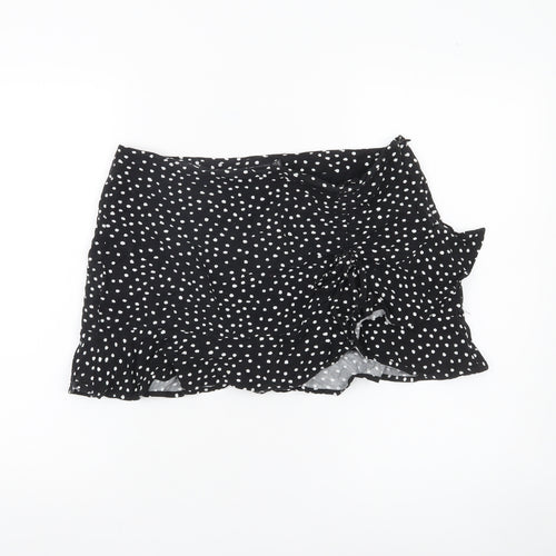 Stradivarius Women’s Black Polka Dot Wrap Ruffle Skirt Size 14