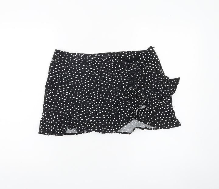 Stradivarius Women’s Black Polka Dot Wrap Ruffle Skirt Size 14