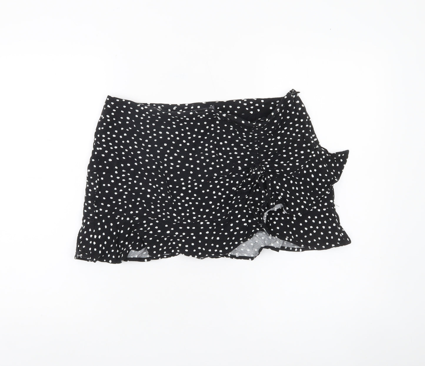 Stradivarius Women’s Black Polka Dot Wrap Ruffle Skirt Size 14