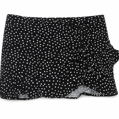 Stradivarius Women’s Black Polka Dot Wrap Ruffle Skirt Size 14