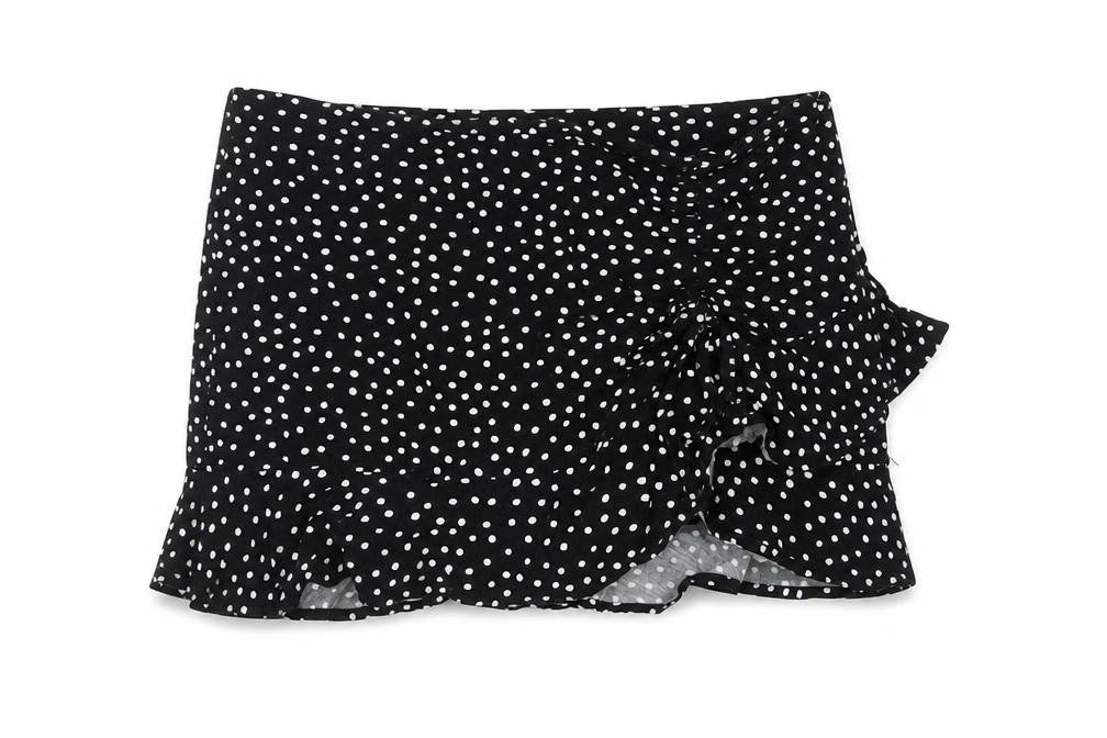 Stradivarius Women’s Black Polka Dot Wrap Ruffle Skirt Size 14