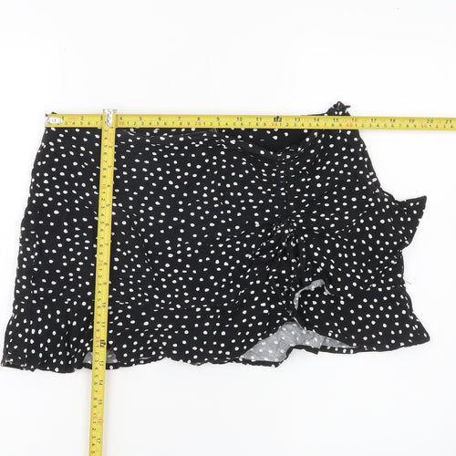 Stradivarius Women’s Black Polka Dot Wrap Ruffle Skirt Size 14