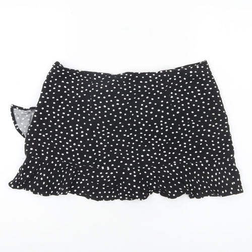 Stradivarius Women’s Black Polka Dot Wrap Ruffle Skirt Size 14