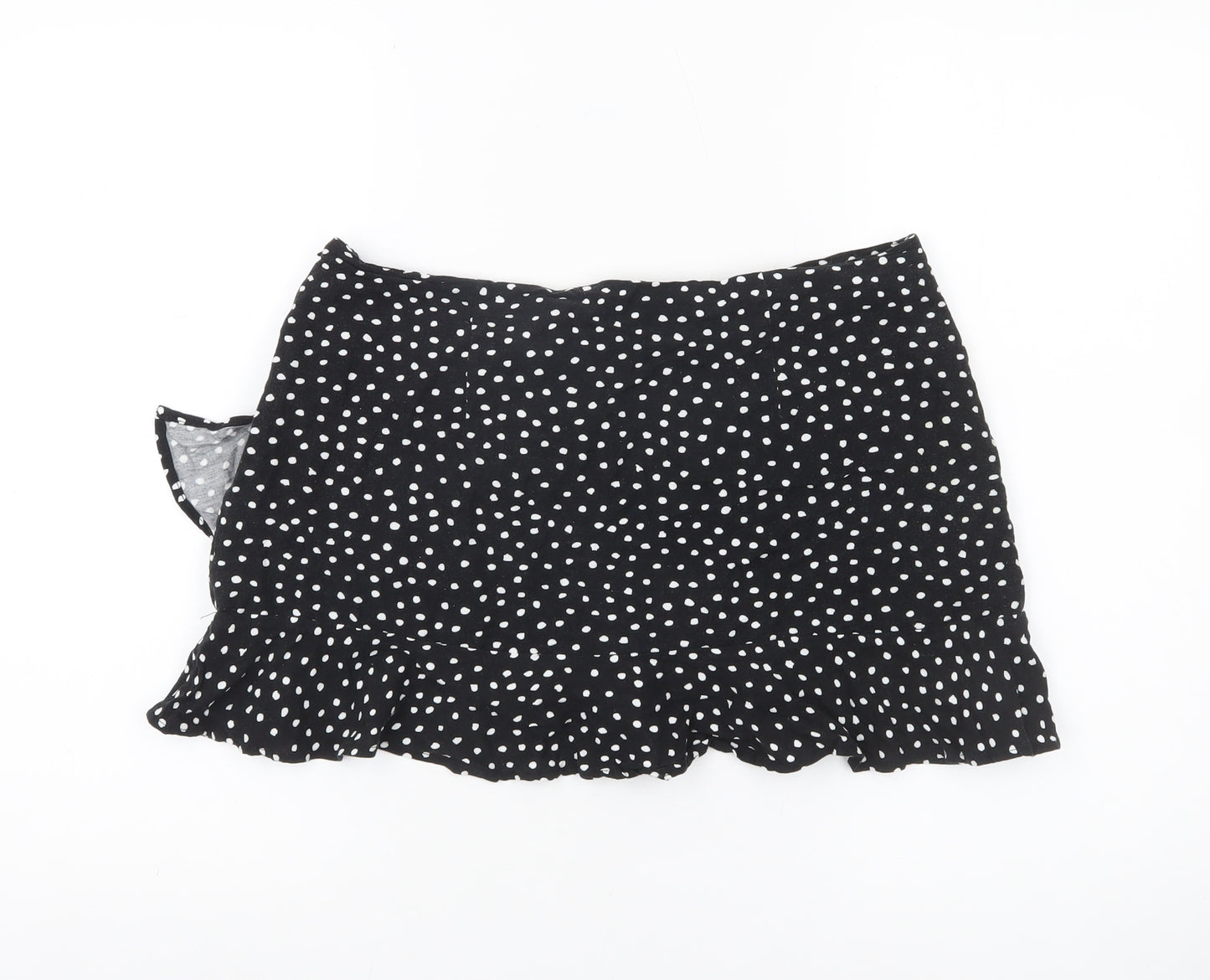 Stradivarius Women’s Black Polka Dot Wrap Ruffle Skirt Size 14