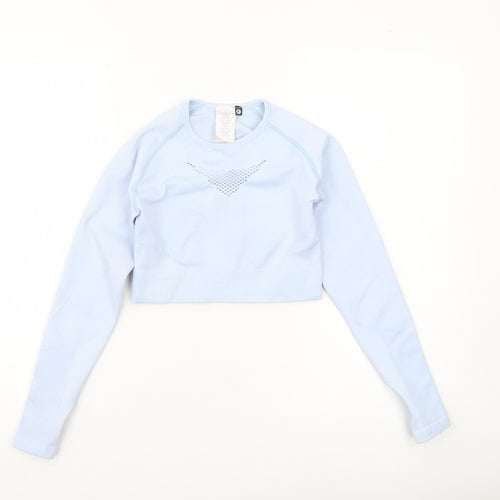 AYBL Women’s Blue Long Sleeve Cropped Gym Top Size S Slim Fit