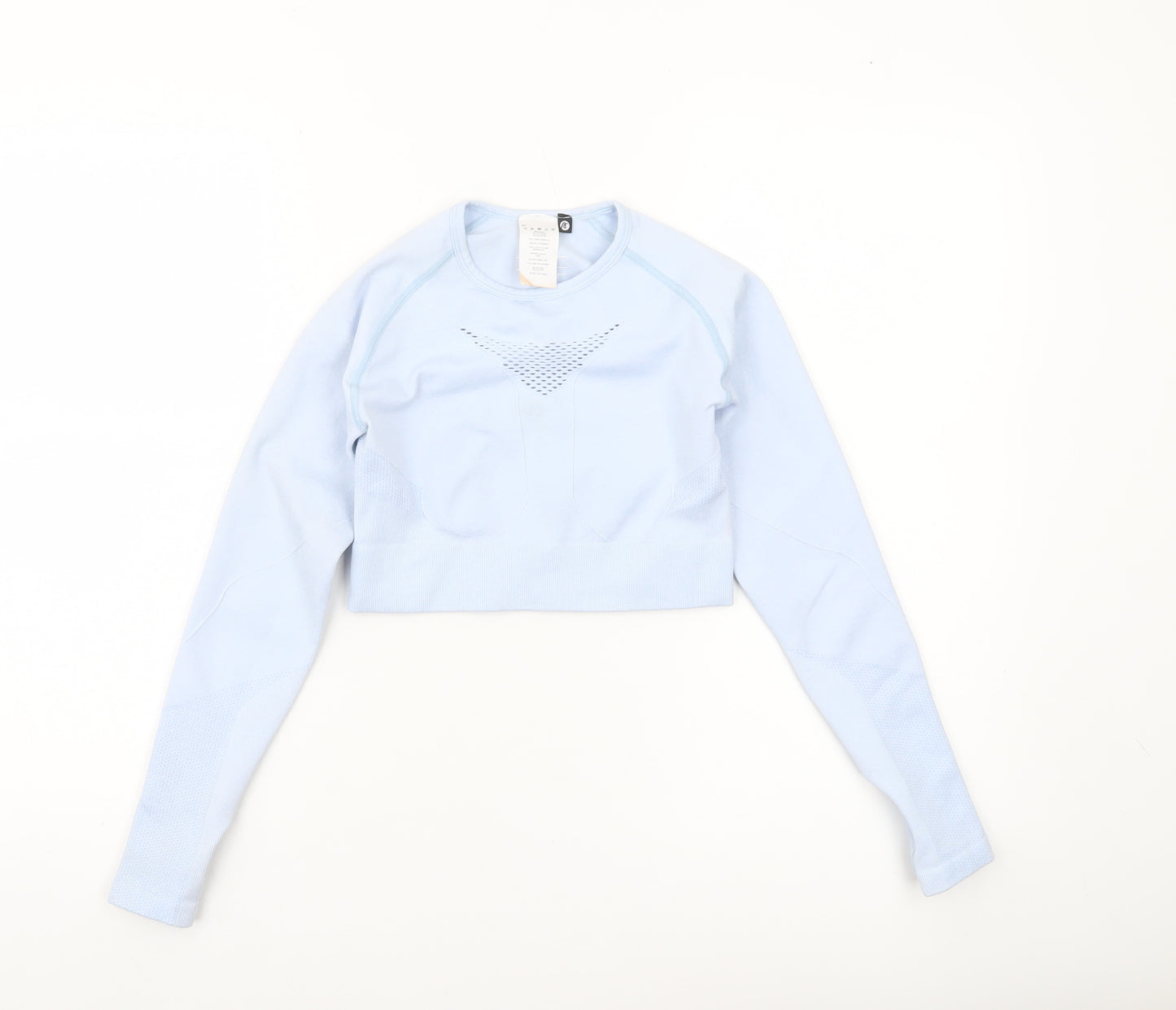 AYBL Women’s Blue Long Sleeve Cropped Gym Top Size S Slim Fit