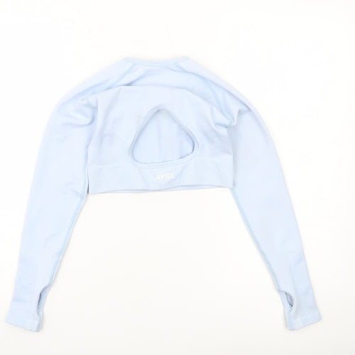 AYBL Women’s Blue Long Sleeve Cropped Gym Top Size S Slim Fit