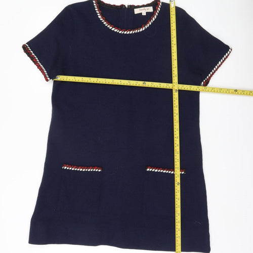 Derhy Women’s Blue Shift Dress L Short Sleeve Round Neck Workwear